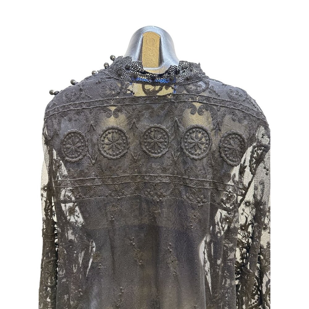 4 Love And Liberty Black Sheer Embroidered Lace Blouse w/Bell Sleeves Size XL - Picture 3 of 10